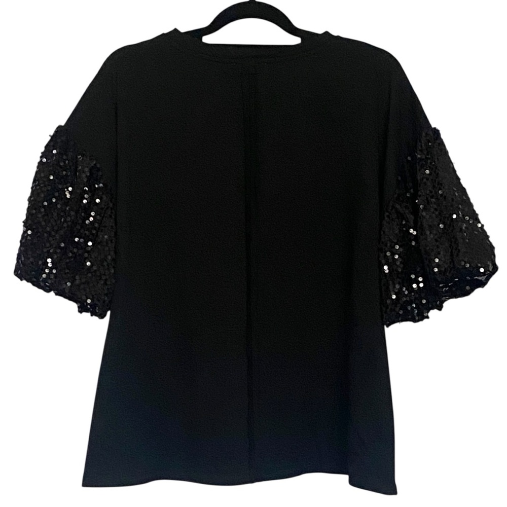 Umgee Black Short Sleeve Sequin Peace Sign Tee - Picture 3 of 7
